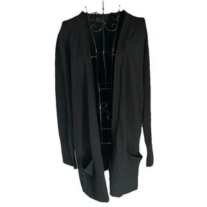 DEVOTION by‎ Cyrus BLACK Ribbed POCKETS Open-Front SWEATER/CARDIGAN Size L